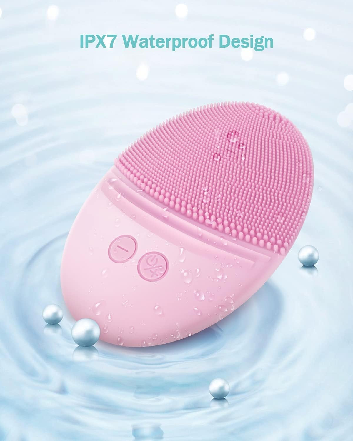 Facial Cleansing Brush Made with Ultra Hygienic Soft Silicone, Waterproof Sonic Vibrating Face Brush for Deep Cleansing, Gentle Massaging, Inductive Charging (Pink)1 Pack+5 Speed Settings