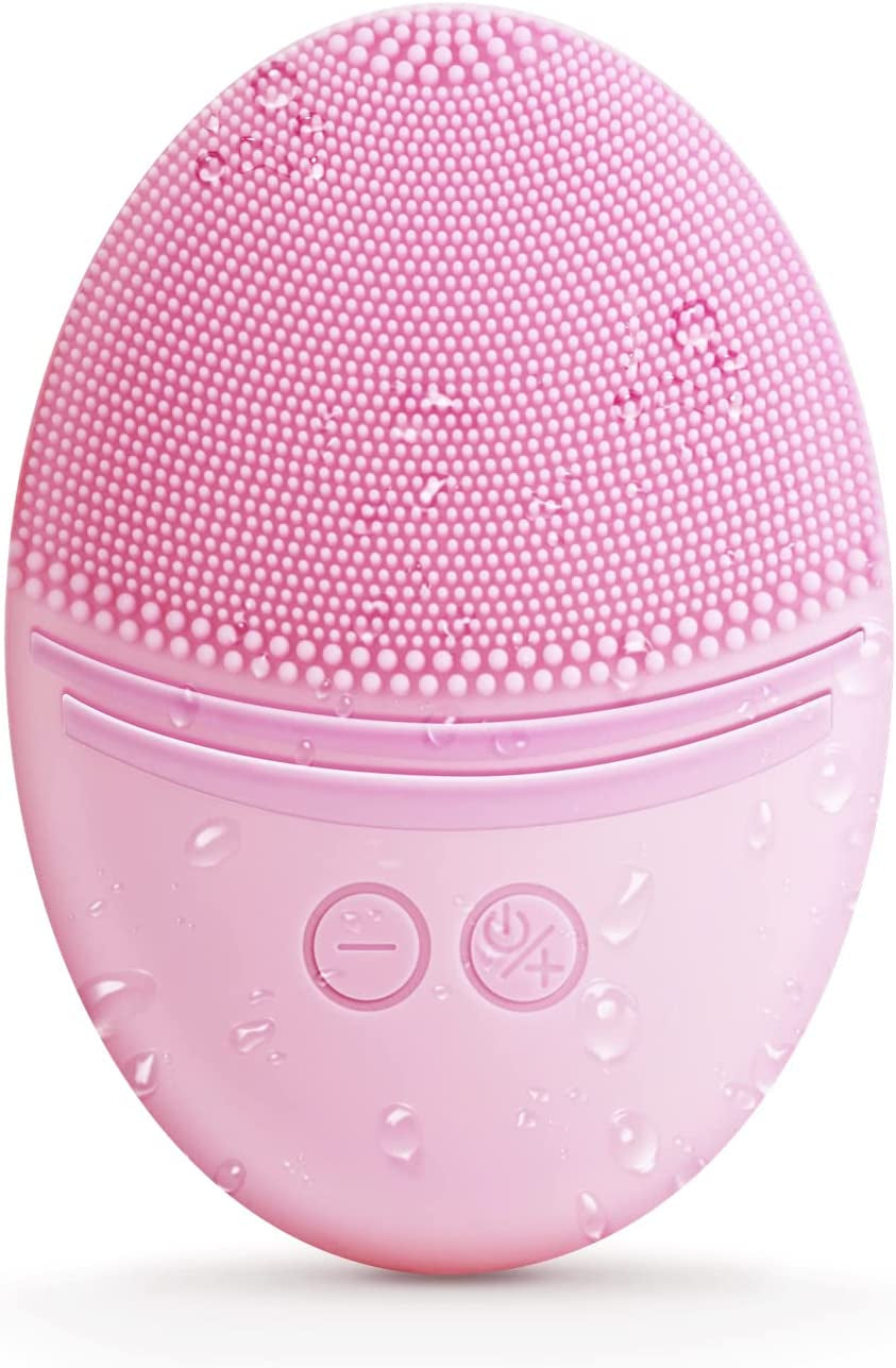 Facial Cleansing Brush Made with Ultra Hygienic Soft Silicone, Waterproof Sonic Vibrating Face Brush for Deep Cleansing, Gentle Massaging, Inductive Charging (Pink)1 Pack+5 Speed Settings