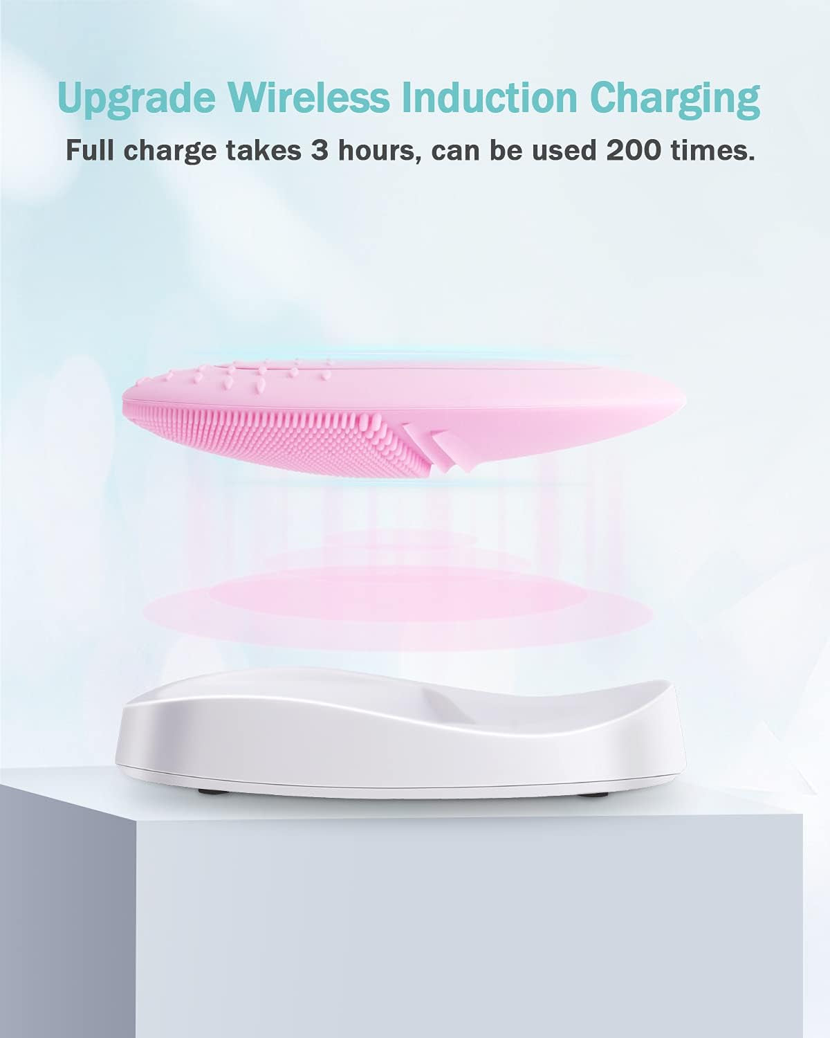 Facial Cleansing Brush Made with Ultra Hygienic Soft Silicone, Waterproof Sonic Vibrating Face Brush for Deep Cleansing, Gentle Massaging, Inductive Charging (Pink)1 Pack+5 Speed Settings