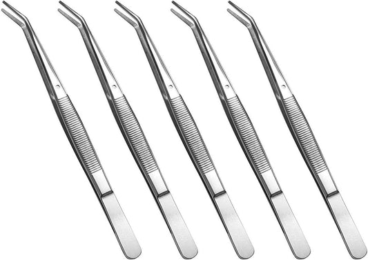 Stainless Steel Tweezers, with Curved Serrated Tip Multipurpose Tweezers Sewing Machine Tweezers Forceps for Craft Repairing (5PCS)