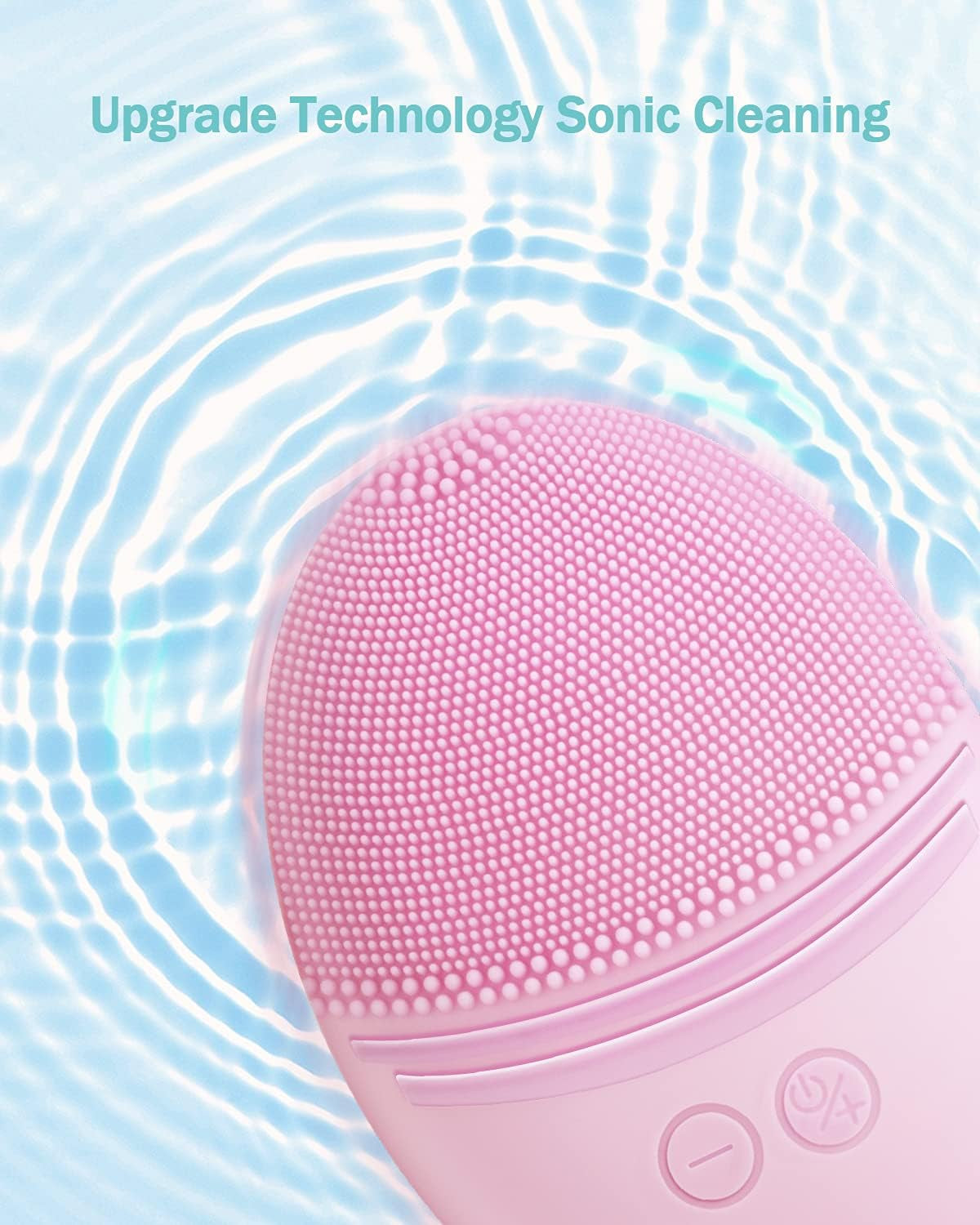 Facial Cleansing Brush Made with Ultra Hygienic Soft Silicone, Waterproof Sonic Vibrating Face Brush for Deep Cleansing, Gentle Massaging, Inductive Charging (Pink)1 Pack+5 Speed Settings