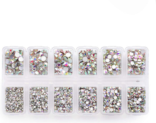 1800Pcs Crystals AB Nail Art Rhinestones round Beads Top Grade Flatback Glass Charms Gems Stones for Nails Decoration Crafts Eye Makeup Clothes Shoes 300Pcs Each (Mix SS3 6 10 12 16 20)